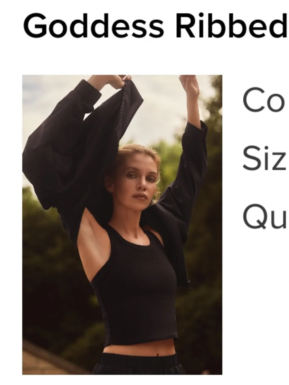 ALO Yoga Black Goddess Ribbed Sports Bra Tank